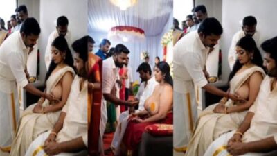 Malayalam Woman Performing A Ritual Involving Breast Pressing in Marriage Ceremony